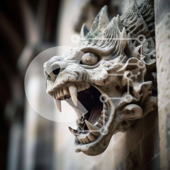 Intra Συλλεκτικό Ξύλινο Παζλ Plywood  4mm - Πέτρινο γλυπτό κεφαλής δράκου στο παλιό κτίριο Σε Ξύλινο Κουτί - Διαστάσεις Puzzle: 10x10 cm – 25 κομμάτια