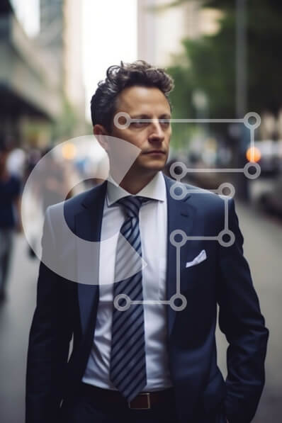 Intra Συλλεκτικό Ξύλινο Παζλ Plywood  4mm - Επαγγελματίας άνδρας με κοστούμι και γραβάτα που κοιτάζει την απόσταση στο City Street Σε Ξύλινο Κουτί - Διαστάσεις Puzzle: 10x10 cm – 25 κομμάτια