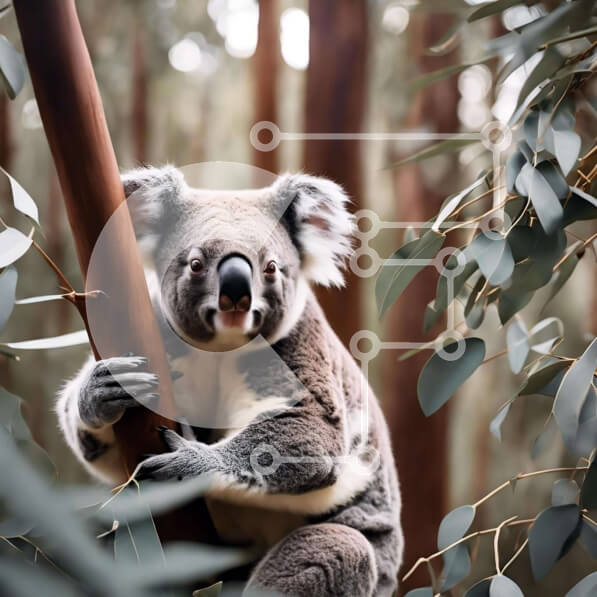 Intra Συλλεκτικό Ξύλινο Παζλ Plywood  4mm - Αρκούδα κοάλα στο δέντρο ευκαλύπτου στο δάσος Σε Ξύλινο Κουτί - Διαστάσεις: 10x10 cm – 25 κομμάτια