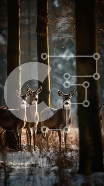 Σετ των 2 Intra Συλλεκτικό Ξύλινο Παζλ Plywood  4mm - Όμορφη εικόνα του ελαφιού σε μια χειμερινή χώρα των θαυμάτων Σε Ξύλινο Κουτί - Διαστάσεις: 10x10 cm – 25 κομμάτια