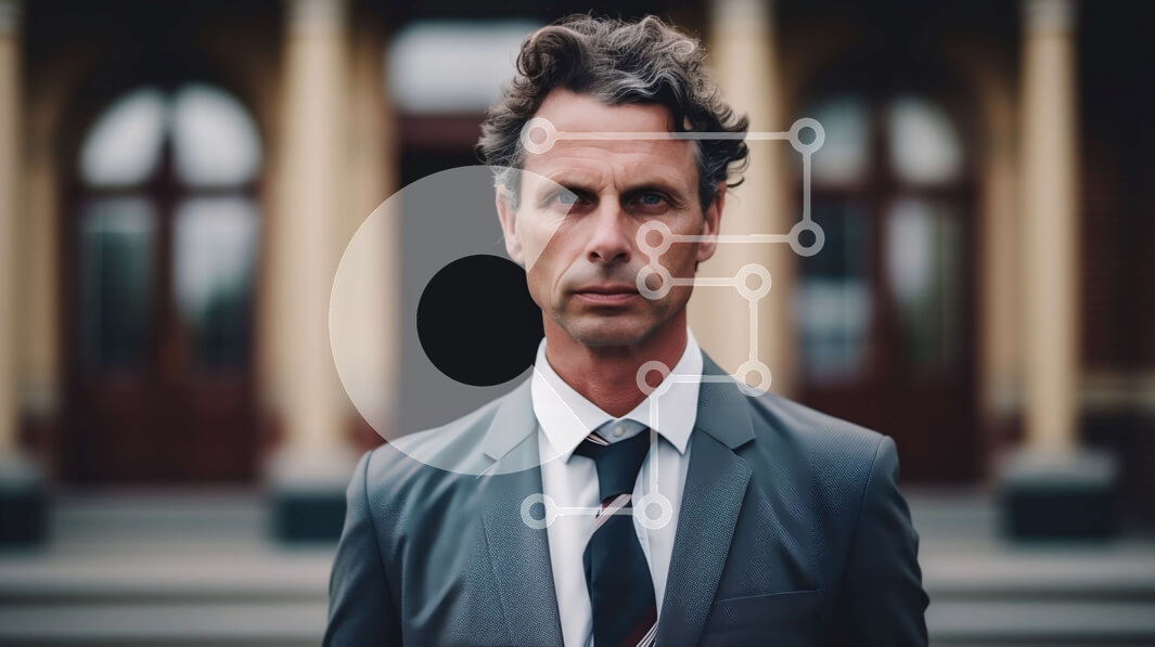 Intra Συλλεκτικό Ξύλινο Παζλ Plywood  4mm - Σοβαρός επιχειρηματίας με κοστούμι και γραβάτα που στέκεται έξω από το κτίριο Σε Ξύλινο Κουτί - Διαστάσεις Puzzle: 10x10 cm – 25 κομμάτια