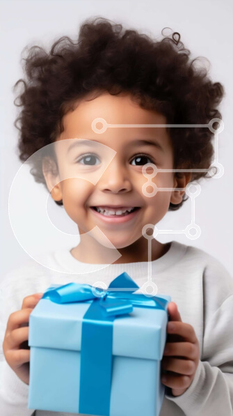 Intra Συλλεκτικό Ξύλινο Παζλ Plywood  4mm - Νεαρό αγόρι που κρατά ανοιχτό μπλε κουτί δώρου και χαμογελά Σε Ξύλινο Κουτί - Διαστάσεις Puzzle: 10x10 cm – 25 κομμάτια