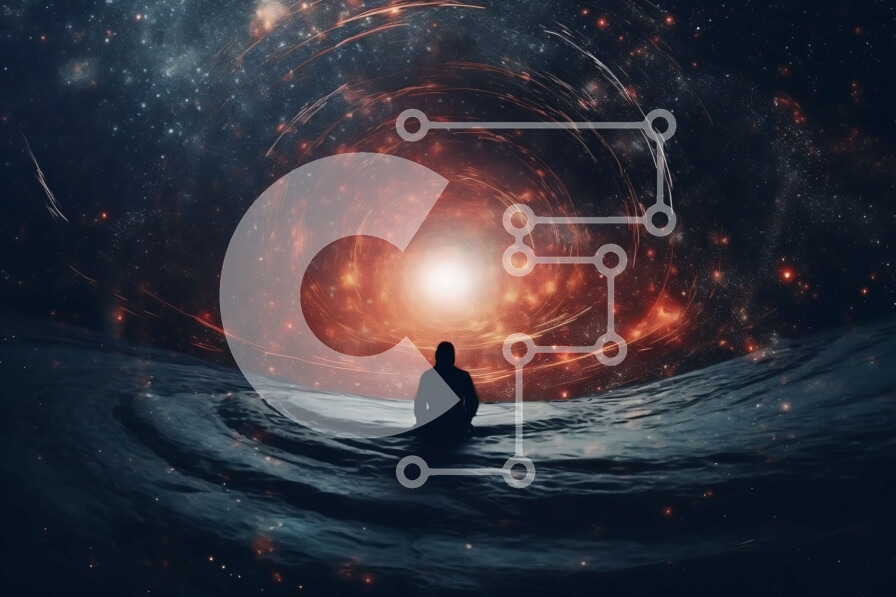 Intra Συλλεκτικό Ξύλινο Παζλ Plywood  4mm - Ειρηνική και γαλήνια εικόνα ενός ατόμου που διαλογίζεται στο κέντρο ενός σπειροειδούς γαλαξία Σε Ξύλινο Κουτί - Διαστάσεις Puzzle: 10x10 cm – 25 κομμάτια