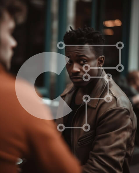 Intra Συλλεκτικό Ξύλινο Παζλ Plywood  4mm - Νεαρός μαύρος με καφέ δερμάτινο μπουφάν που μιλάει στο τηλέφωνο Σε Ξύλινο Κουτί - Διαστάσεις Puzzle: 10x10 cm – 25 κομμάτια