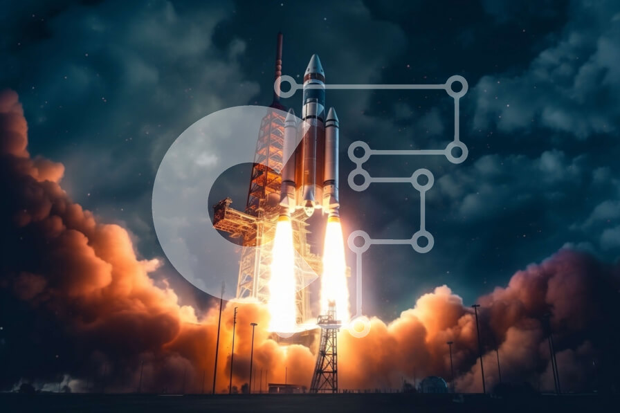 Intra Συλλεκτικό Ξύλινο Παζλ Plywood  4mm - Συναρπαστική εικόνα ενός πυραύλου που εκτοξεύεται στο διάστημα Σε Ξύλινο Κουτί - Διαστάσεις Puzzle: 10x10 cm – 25 κομμάτια