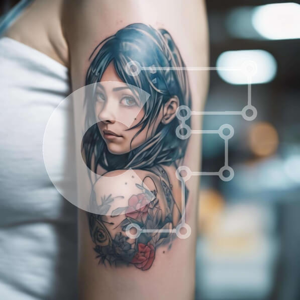 Σετ των 2 Intra Συλλεκτικό Ξύλινο Παζλ Plywood  4mm - Γυναίκα με τατουάζ ελκυστικό κορίτσι και τριαντάφυλλα στο μπράτσο Σε Ξύλινο Κουτί - Διαστάσεις: 10x10 cm – 25 κομμάτια