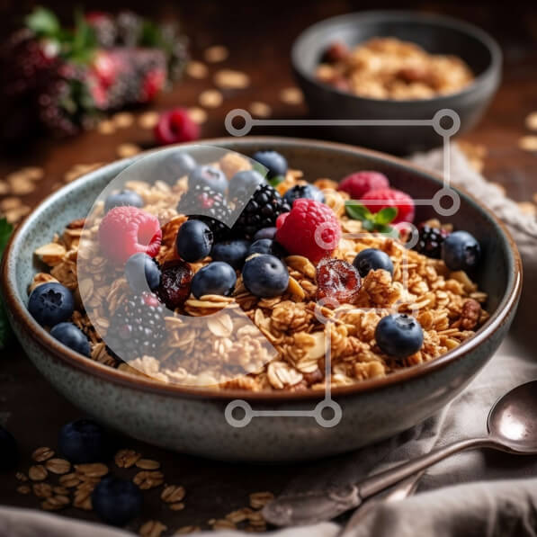 Σετ των 2 Intra Συλλεκτικό Ξύλινο Παζλ Plywood  4mm - Ιδέα για υγιεινό πρωινό: Granola με μούρα και αμύγδαλα Σε Ξύλινο Κουτί - Διαστάσεις: 10x10 cm – 25 κομμάτια