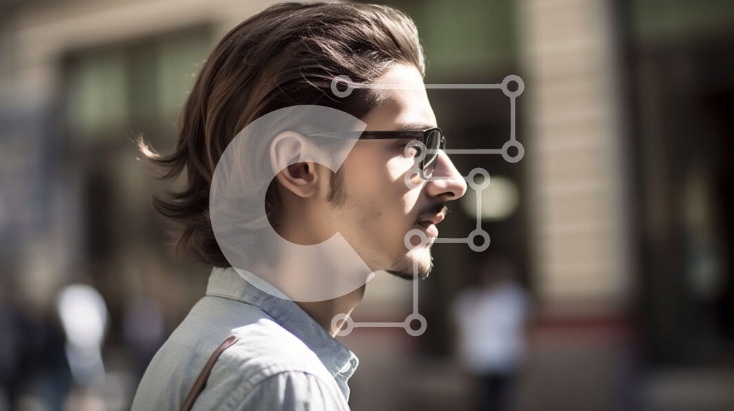 Intra Συλλεκτικό Ξύλινο Παζλ Plywood  4mm - Cool και σίγουρος άντρας με μπλε πουκάμισο και γυαλιά ηλίου στο πεζοδρόμιο Σε Ξύλινο Κουτί - Διαστάσεις Puzzle: 10x10 cm – 25 κομμάτια