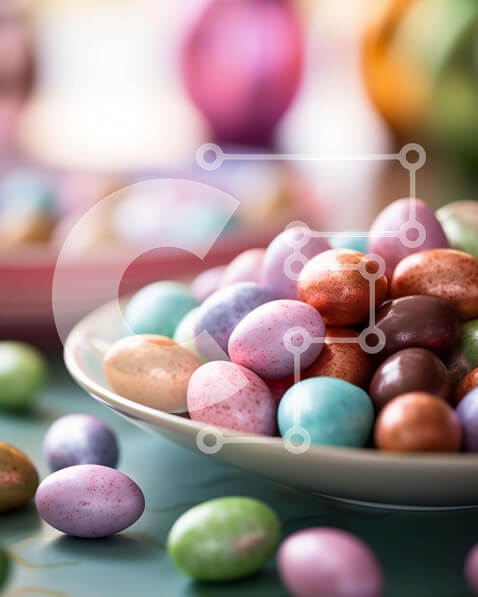 Intra Συλλεκτικό Ξύλινο Παζλ Plywood  4mm - Πολύχρωμα Πασχαλινά αυγά σε ένα τραπέζι Σε Ξύλινο Κουτί - Διαστάσεις: 10x10 cm – 25 κομμάτια