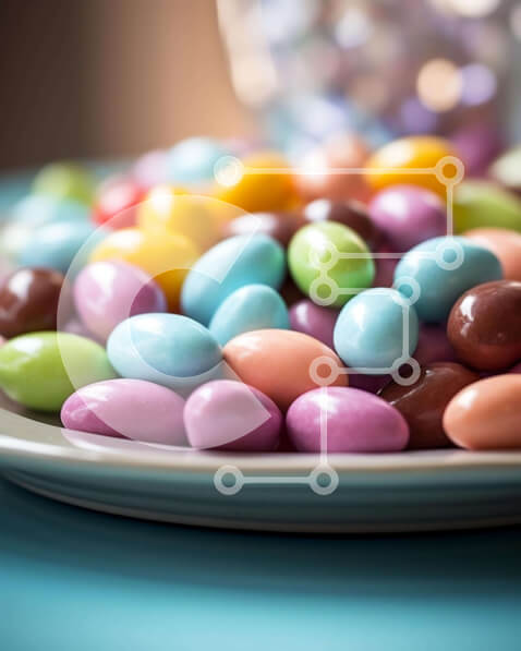 Σετ των 2 Intra Συλλεκτικό Ξύλινο Παζλ Plywood  4mm - Πολύχρωμα καλάμια καραμελών σε λευκό πιάτο Σε Ξύλινο Κουτί - Διαστάσεις: 10x10 cm – 25 κομμάτια