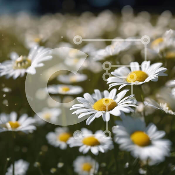 Intra Συλλεκτικό Ξύλινο Παζλ Plywood  4mm - Πεδίο με λευκές και κίτρινες μαργαρίτες στη χλοώδη περιοχή Σε Ξύλινο Κουτί - Διαστάσεις: 10x10 cm – 25 κομμάτια