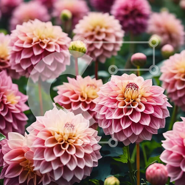 Intra Συλλεκτικό Ξύλινο Παζλ Plywood  4mm - Ροζ λουλούδια Ντάλια που ανθίζουν σε ένα ανοιχτό χωράφι Σε Ξύλινο Κουτί - Διαστάσεις: 10x10 cm – 25 κομμάτια