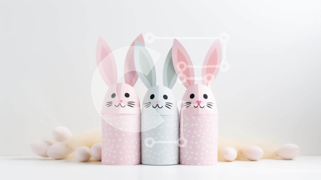 Intra Συλλεκτικό Ξύλινο Παζλ Plywood  4mm - Πασχαλινά αυτιά και αυγά λαγουδάκι σε άσπρο φόντο Σε Ξύλινο Κουτί - Διαστάσεις: 10x10 cm – 25 κομμάτια