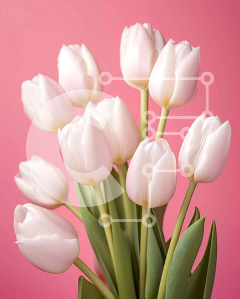 Intra Συλλεκτικό Ξύλινο Παζλ Plywood  4mm - Λευκές τουλίπες και μικτά λουλούδια σε βάζο σε ροζ φόντο Σε Ξύλινο Κουτί - Διαστάσεις: 10x10 cm – 25 κομμάτια