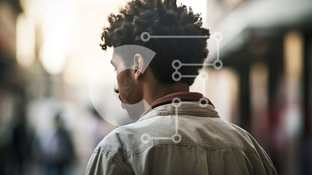 Intra Συλλεκτικό Ξύλινο Παζλ Plywood  4mm - Κομψός άνδρας με Afro στο πεζοδρόμιο Σε Ξύλινο Κουτί - Διαστάσεις Puzzle: 10x10 cm – 25 κομμάτια