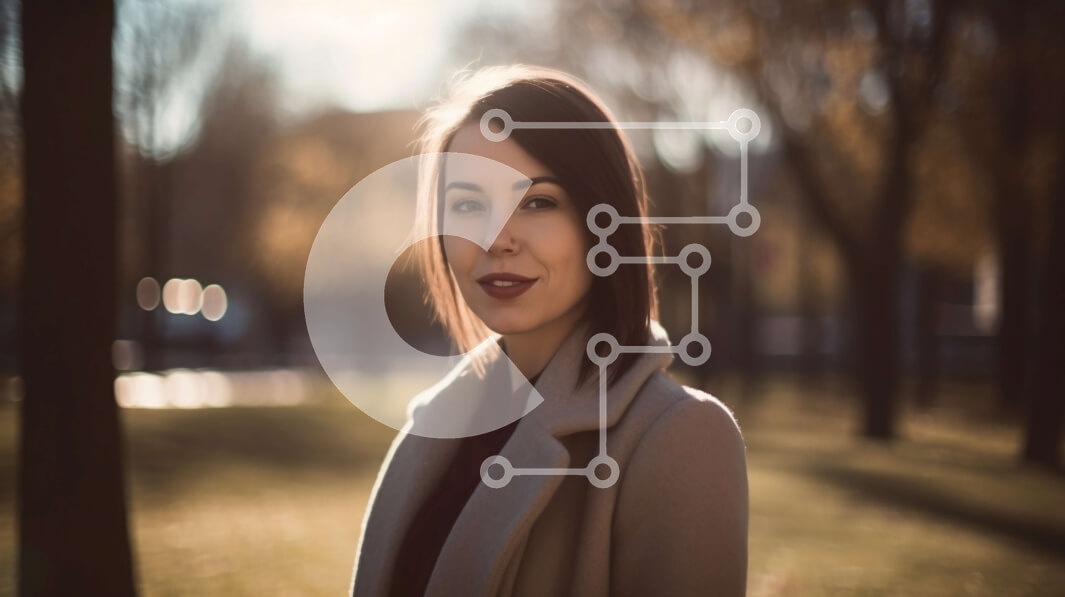 Intra Συλλεκτικό Ξύλινο Παζλ Plywood  4mm - Γυναίκα με μπεζ παλτό που στέκεται στο πάρκο | Σοβαρή έκφραση Σε Ξύλινο Κουτί - Διαστάσεις Puzzle: 10x10 cm – 25 κομμάτια