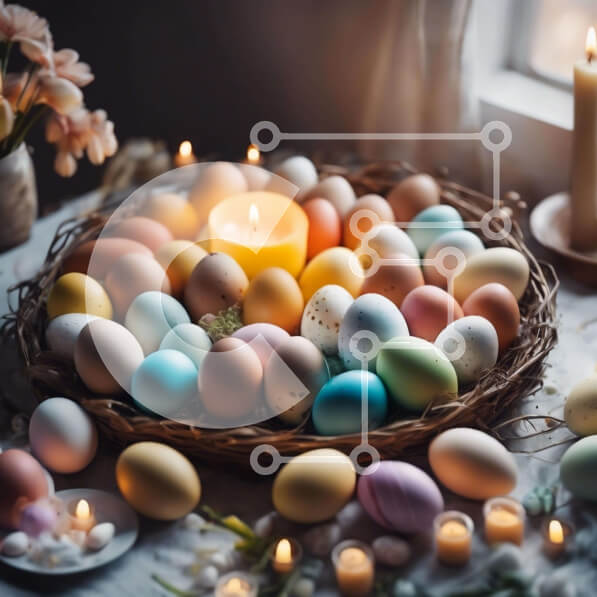 Intra Συλλεκτικό Ξύλινο Παζλ Plywood  4mm - Πολύχρωμο Πασχαλινό καλάθι με αυγά και κεριά Σε Ξύλινο Κουτί - Διαστάσεις: 10x10 cm – 25 κομμάτια