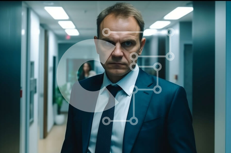 Intra Συλλεκτικό Ξύλινο Παζλ Plywood  4mm - Σοβαρός επιχειρηματίας στο διάδρομο κοιτάζοντας την κάμερα Σε Ξύλινο Κουτί - Διαστάσεις Puzzle: 10x10 cm – 25 κομμάτια