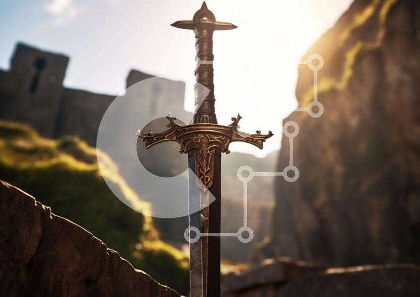 Intra Συλλεκτικό Ξύλινο Παζλ Plywood  4mm - Αρχαίο ξίφος σε βράχους Σε Ξύλινο Κουτί - Διαστάσεις: 10x10 cm – 25 κομμάτια