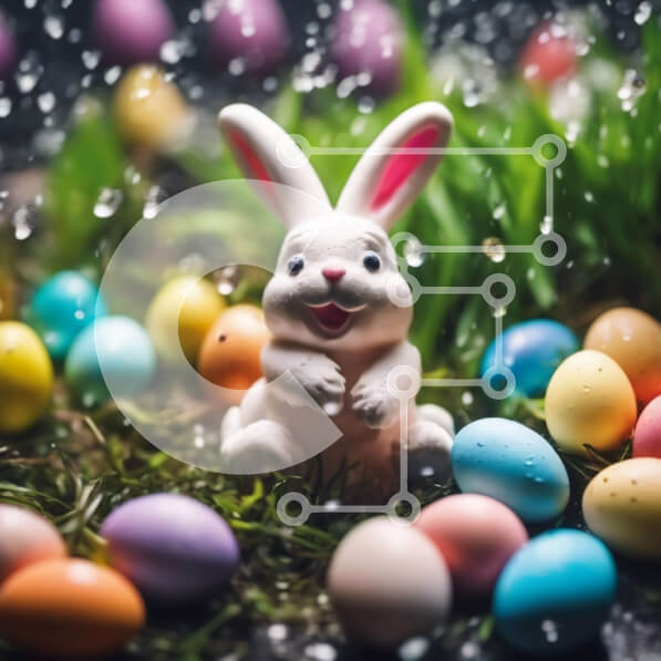 Intra Συλλεκτικό Ξύλινο Παζλ Plywood  4mm - Πασχαλινό λαγουδάκι με πολύχρωμα αυγά στο γρασίδι Σε Ξύλινο Κουτί - Διαστάσεις: 10x10 cm – 25 κομμάτια