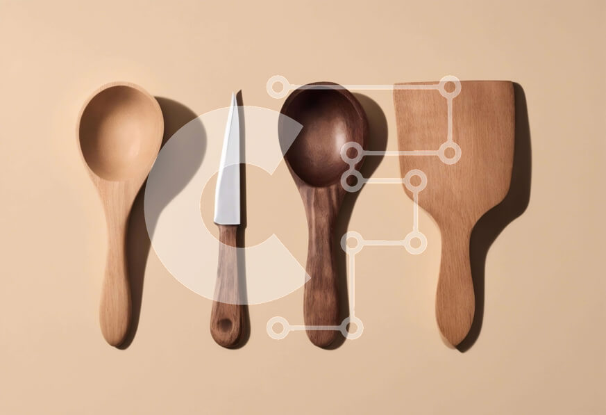 Intra Συλλεκτικό Ξύλινο Παζλ Plywood  4mm - Ξύλινα σκεύη σε μπεζ φόντο Σε Ξύλινο Κουτί - Διαστάσεις: 10x10 cm – 25 κομμάτια