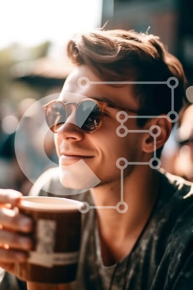 Intra Συλλεκτικό Ξύλινο Παζλ Plywood  4mm - Κομψός νεαρός άνδρας με φλιτζάνι καφέ Σε Ξύλινο Κουτί - Διαστάσεις Puzzle: 10x10 cm – 25 κομμάτια