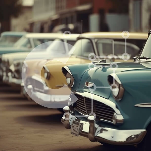 Intra Συλλεκτικό Ξύλινο Παζλ Plywood  4mm - Σειρά vintage αυτοκινήτων που σταθμεύουν στην άκρη του δρόμου Σε Ξύλινο Κουτί - Διαστάσεις Puzzle: 10x10 cm – 25 κομμάτια