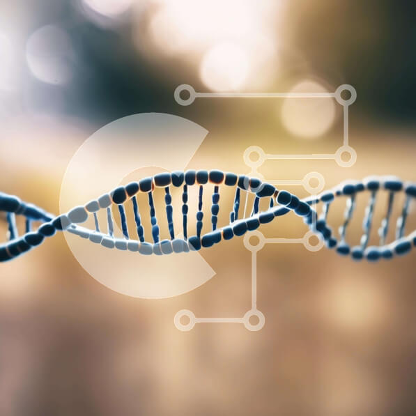 Intra Συλλεκτικό Ξύλινο Παζλ Plywood  4mm - Close-up αλυσίδα DNA με θολό φόντο Σε Ξύλινο Κουτί - Διαστάσεις Puzzle: 10x10 cm – 25 κομμάτια