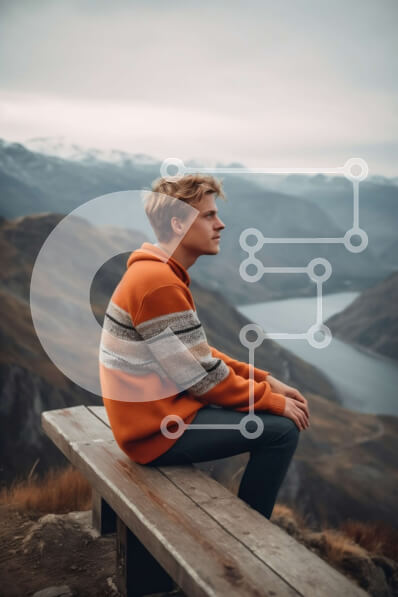 Σετ των 2 Intra Συλλεκτικό Ξύλινο Παζλ Plywood  4mm - Τοπίο που κόβει την ανάσα με έναν στοχαστικό άντρα με πορτοκαλί πουλόβερ Σε Ξύλινο Κουτί - Διαστάσεις: 10x10 cm – 25 κομμάτια