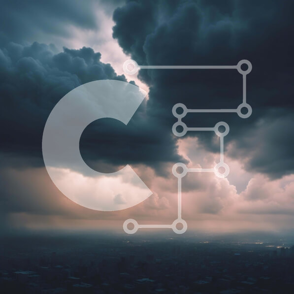 Intra Συλλεκτικό Ξύλινο Παζλ Plywood  4mm - Σκοτεινός συννεφιασμένος ουρανός και σύννεφα καταιγίδας πάνω από την πόλη με αεροπλάνο Σε Ξύλινο Κουτί - Διαστάσεις Puzzle: 10x10 cm – 25 κομμάτια