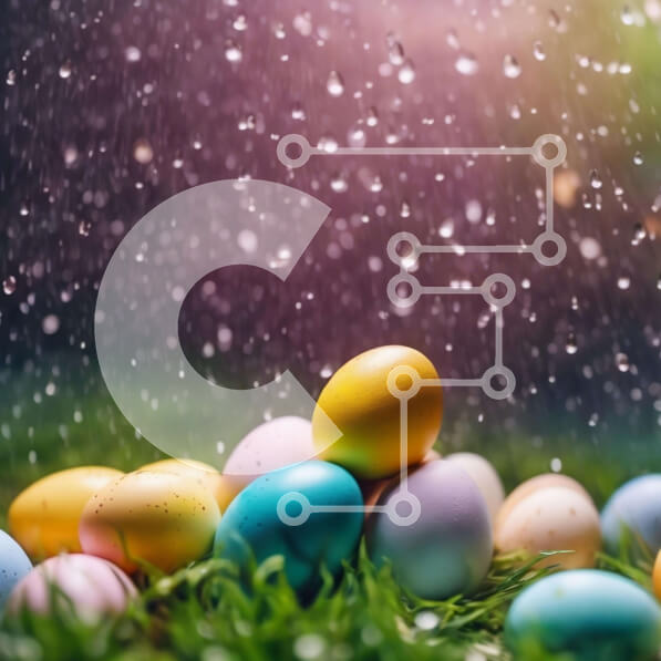 Intra Συλλεκτικό Ξύλινο Παζλ Plywood  4mm - Πολύχρωμα Πασχαλινά αυγά στο γρασίδι με τη βροχή Σε Ξύλινο Κουτί - Διαστάσεις: 10x10 cm – 25 κομμάτια