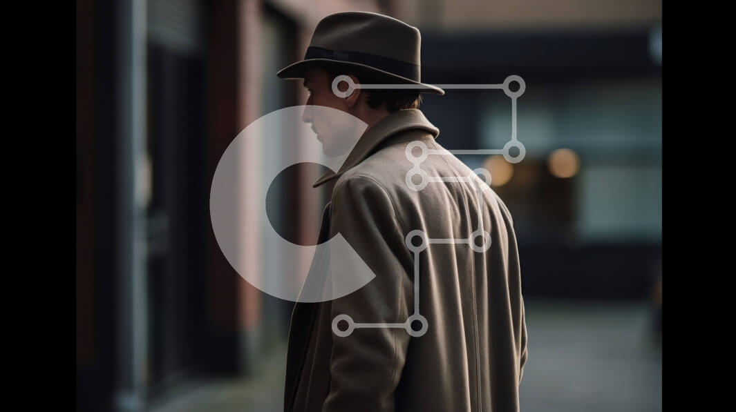 Intra Συλλεκτικό Ξύλινο Παζλ Plywood  4mm - Εικόνα ενός άνδρα που περπατά σε έναν δρόμο της πόλης με καφέ παλτό και καπέλο Σε Ξύλινο Κουτί - Διαστάσεις Puzzle: 10x10 cm – 25 κομμάτια