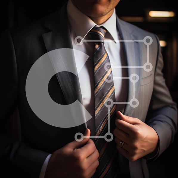 Intra Συλλεκτικό Ξύλινο Παζλ Plywood  4mm - Άνδρας με γκρι κοστούμι και ριγέ γραβάτα που προσαρμόζει τη γραβάτα του Σε Ξύλινο Κουτί - Διαστάσεις Puzzle: 10x10 cm – 25 κομμάτια