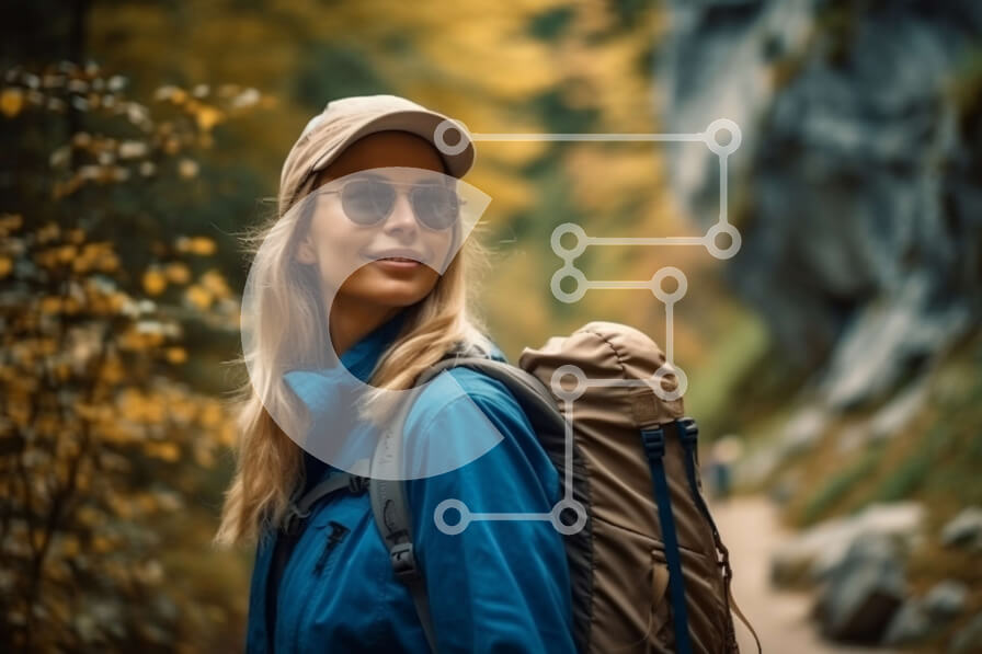 Intra Συλλεκτικό Ξύλινο Παζλ Plywood  4mm - Ευτυχισμένη γυναίκα που κάνει πεζοπορία σε ένα γραφικό μονοπάτι στο δάσος Σε Ξύλινο Κουτί - Διαστάσεις: 10x10 cm – 25 κομμάτια