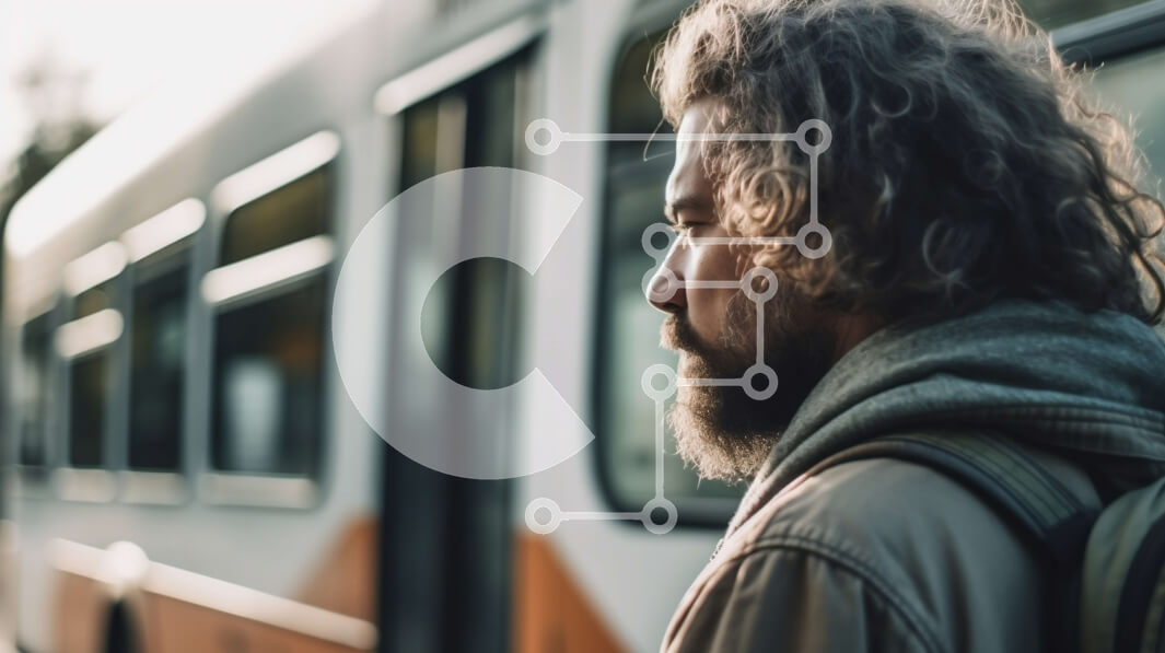 Intra Συλλεκτικό Ξύλινο Παζλ Plywood  4mm - Άνδρας με μακριά μαλλιά και γένια στη στάση λεωφορείου με σακίδιο και τηλέφωνο Σε Ξύλινο Κουτί - Διαστάσεις Puzzle: 10x10 cm – 25 κομμάτια