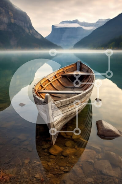 Σετ των 2 Intra Συλλεκτικό Ξύλινο Παζλ Plywood  4mm - Ειρηνική σκηνή ξύλινης βάρκας σε ήρεμη ορεινή λίμνη Σε Ξύλινο Κουτί - Διαστάσεις: 10x10 cm – 25 κομμάτια