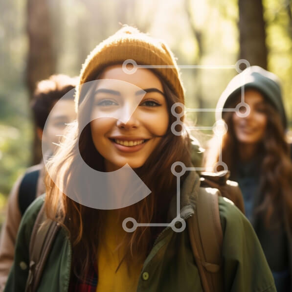 Intra Συλλεκτικό Ξύλινο Παζλ Plywood  4mm - Νεαροί φίλοι που κάνουν πεζοπορία στο δάσος με σακίδια πλάτης και μπότες πεζοπορίας Σε Ξύλινο Κουτί - Διαστάσεις: 10x10 cm – 25 κομμάτια