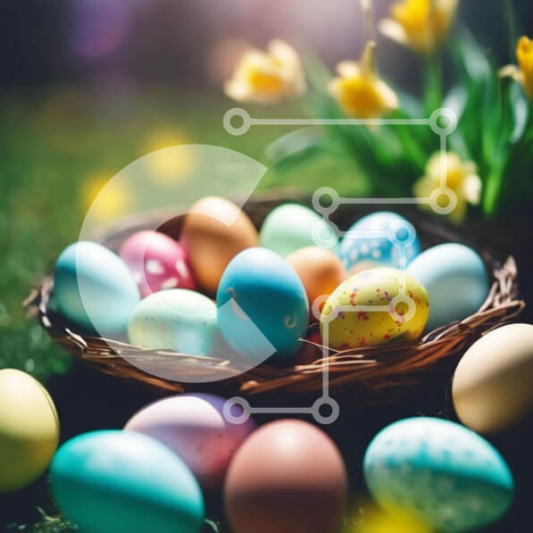 Intra Συλλεκτικό Ξύλινο Παζλ Plywood  4mm - Πολύχρωμο καλάθι με πασχαλινά αυγά με ασφόδελους και τουλίπες Σε Ξύλινο Κουτί - Διαστάσεις: 10x10 cm – 25 κομμάτια