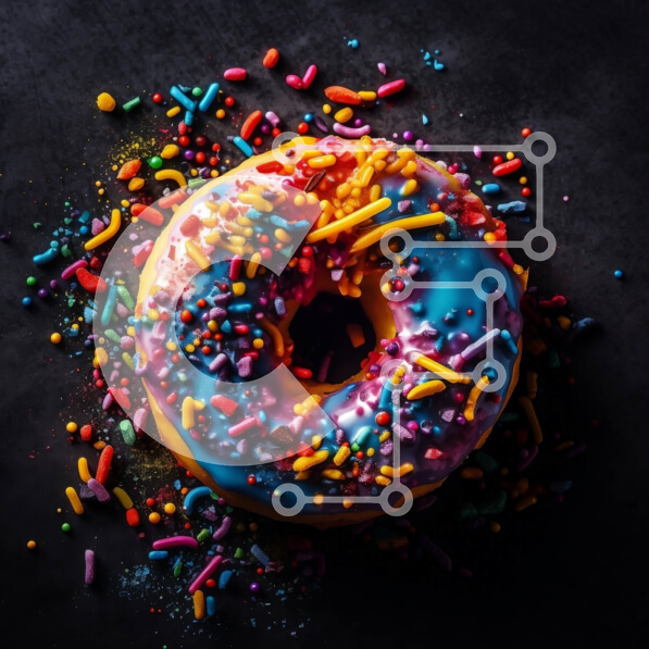 Σετ των 2 Intra Συλλεκτικό Ξύλινο Παζλ Plywood  4mm - Νόστιμη εικόνα του πολύχρωμου γυαλισμένου ντόνατ με ψεκασμούς σε σκούρο φόντο Σε Ξύλινο Κουτί - Διαστάσεις: 10x10 cm – 25 κομμάτια