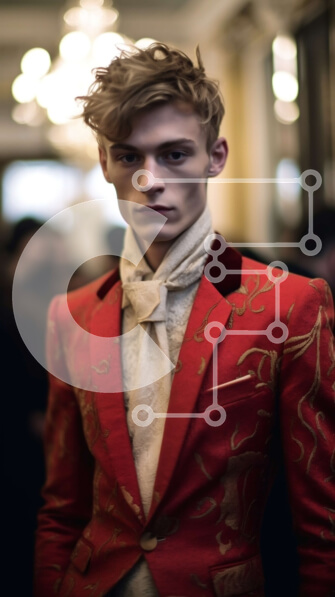 Intra Συλλεκτικό Ξύλινο Παζλ Plywood  4mm - Κομψός άνδρας με κόκκινο σακάκι με χρυσό κέντημα Σε Ξύλινο Κουτί - Διαστάσεις Puzzle: 10x10 cm – 25 κομμάτια