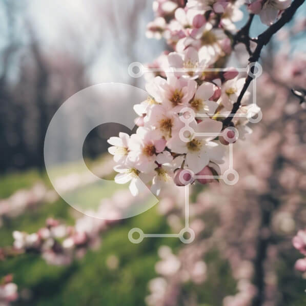 Intra Συλλεκτικό Ξύλινο Παζλ Plywood  4mm - Άνοιξη άνθη σε κλαδί δέντρου σε ανοιχτό πεδίο Σε Ξύλινο Κουτί - Διαστάσεις: 10x10 cm – 25 κομμάτια