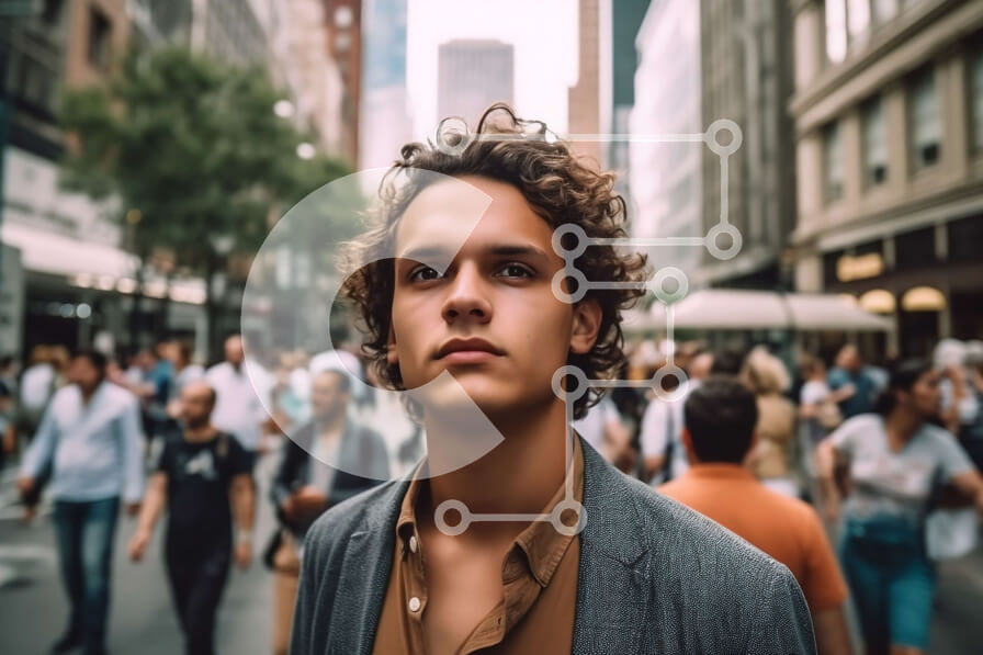 Intra Συλλεκτικό Ξύλινο Παζλ Plywood  4mm - Νέος επιχειρηματίας με κοστούμι σε έναν πολυσύχναστο δρόμο της πόλης Σε Ξύλινο Κουτί - Διαστάσεις Puzzle: 10x10 cm – 25 κομμάτια