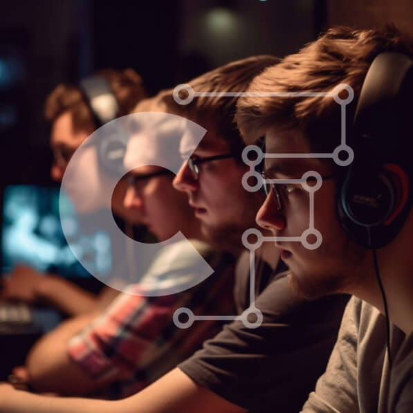 Intra Συλλεκτικό Ξύλινο Παζλ Plywood  4mm - Νεαροί άνδρες που εργάζονται σε υπολογιστές σε ένα δωμάτιο με χαμηλό φωτισμό Σε Ξύλινο Κουτί - Διαστάσεις Puzzle: 10x10 cm – 25 κομμάτια