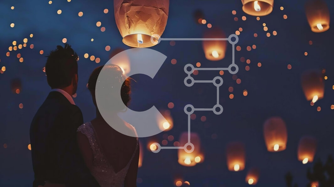 Intra Συλλεκτικό Ξύλινο Παζλ Plywood  4mm - Νεόνυμφο ζευγάρι με χάρτινα φανάρια στον ουρανό Σε Ξύλινο Κουτί - Διαστάσεις: 10x10 cm – 25 κομμάτια