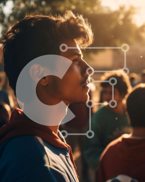 Intra Συλλεκτικό Ξύλινο Παζλ Plywood  4mm - Όμορφη εικόνα ανθρώπων που στέκονται σε κύκλο και κοιτούν ψηλά κατά τη διάρκεια του ηλιοβασιλέματος στο πάρκο Σε Ξύλινο Κουτί - Διαστάσεις Puzzle: 10x10 cm – 25 κομμάτια