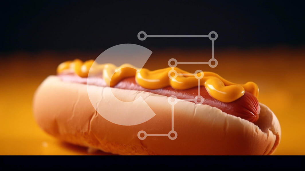 Σετ των 2 Intra Συλλεκτικό Ξύλινο Παζλ Plywood  4mm - Νόστιμο χοτ-ντογκ με μουστάρδα και τυρί σε κίτρινο φόντο Σε Ξύλινο Κουτί - Διαστάσεις: 10x10 cm – 25 κομμάτια