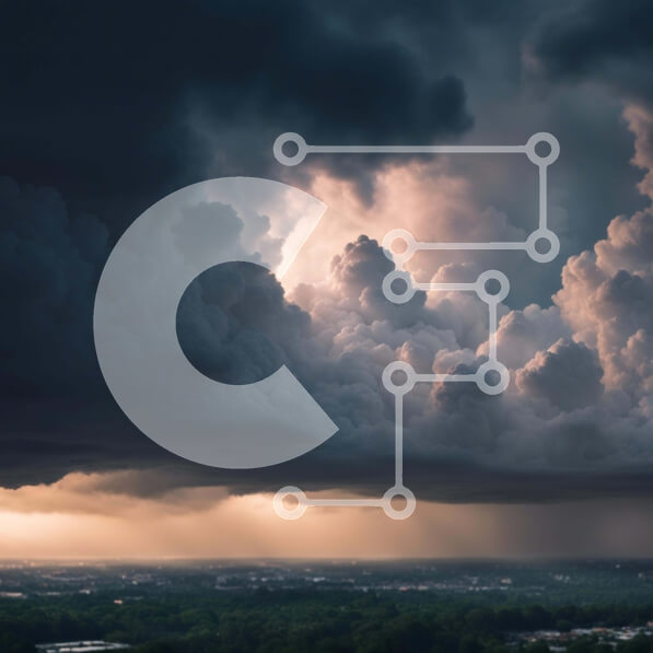 Intra Συλλεκτικό Ξύλινο Παζλ Plywood  4mm - Σκοτεινά σύννεφα πάνω από την πόλη με κτίρια και δέντρα Σε Ξύλινο Κουτί - Διαστάσεις Puzzle: 10x10 cm – 25 κομμάτια