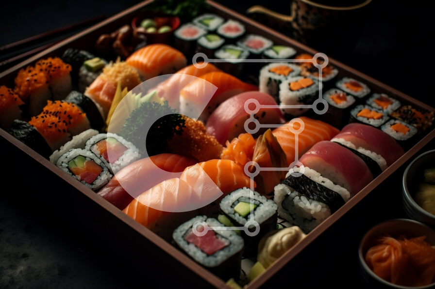 Σετ των 2 Intra Συλλεκτικό Ξύλινο Παζλ Plywood  4mm - Νόστιμο κουτί σούσι με ρολά σολομού, τόνου και αβοκάντο Σε Ξύλινο Κουτί - Διαστάσεις: 10x10 cm – 25 κομμάτια