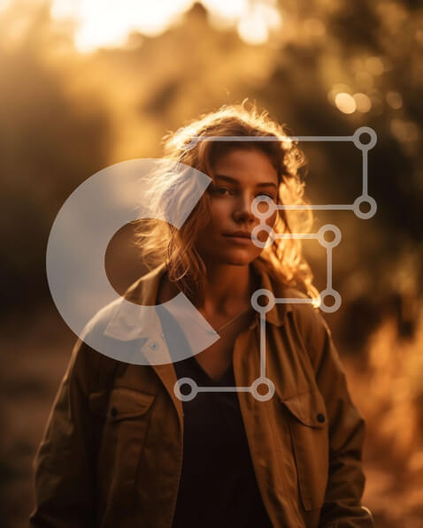 Intra Συλλεκτικό Ξύλινο Παζλ Plywood  4mm - Όμορφο πορτρέτο μιας νεαρής γυναίκας που στέκεται στο ηλιοβασίλεμα Σε Ξύλινο Κουτί - Διαστάσεις Puzzle: 10x10 cm – 25 κομμάτια