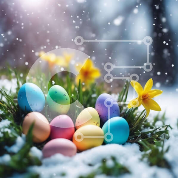 Intra Συλλεκτικό Ξύλινο Παζλ Plywood  4mm - Πολύχρωμα Πασχαλινά αυγά στο χιόνι με ασφόδελους και λουλούδια Σε Ξύλινο Κουτί - Διαστάσεις: 10x10 cm – 25 κομμάτια